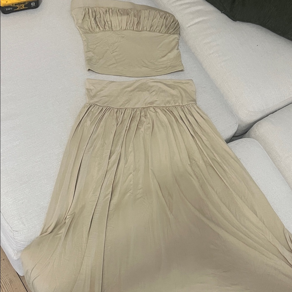 Free People Tan Strapless Maxi Skirt and Bandeau Set